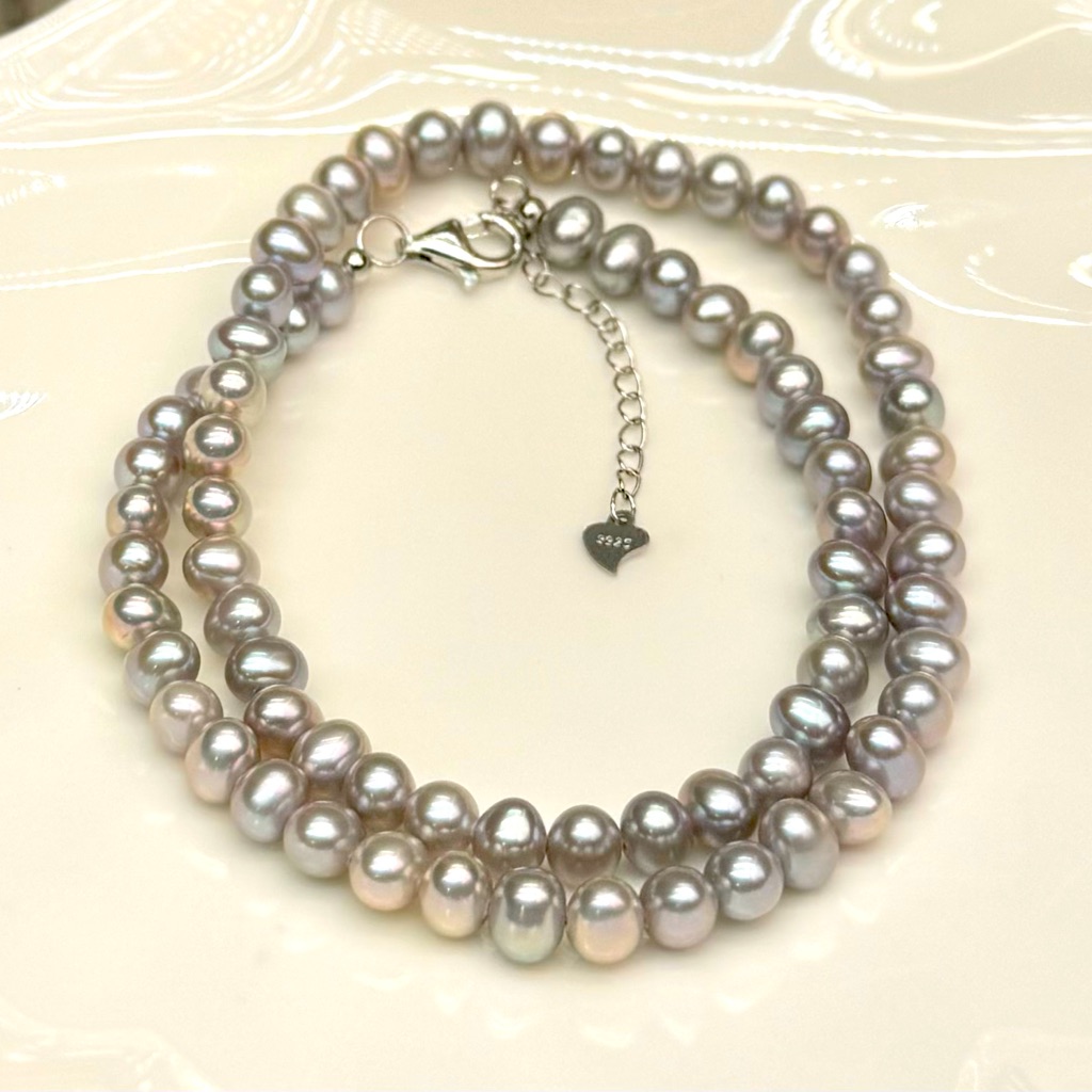 Npf72 Handmade Premium Quality 5-6.5mm Blue-Gray Freshwater Pearl Necklace S925